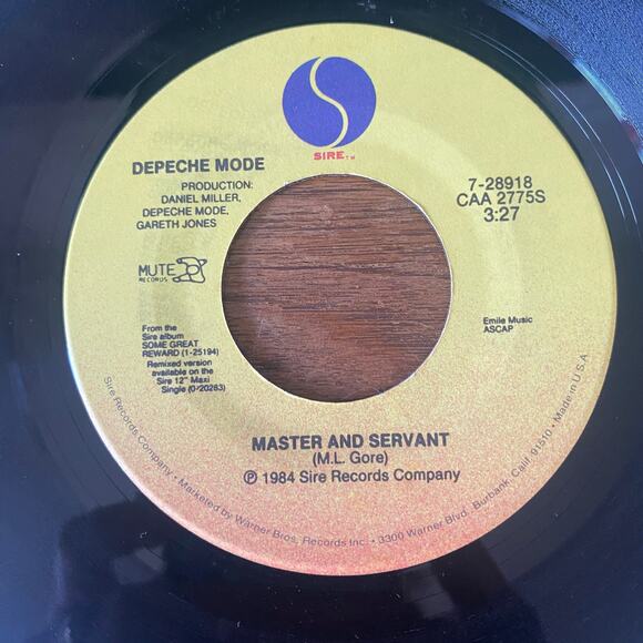 Depeche Mode Master & Servant 45 RPM Single US Vinyl Mute Sire Records Good+ - Picture 9 of 9